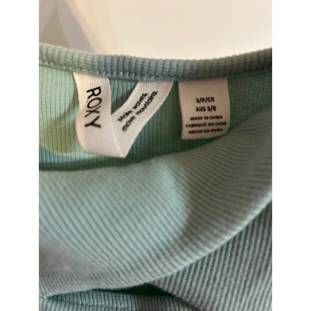 ROXY Ribbed Cowl Neck Spaghetti Strap Midi Dress Green Small Slip Dress Maxi Y2K - Picture 3 of 6